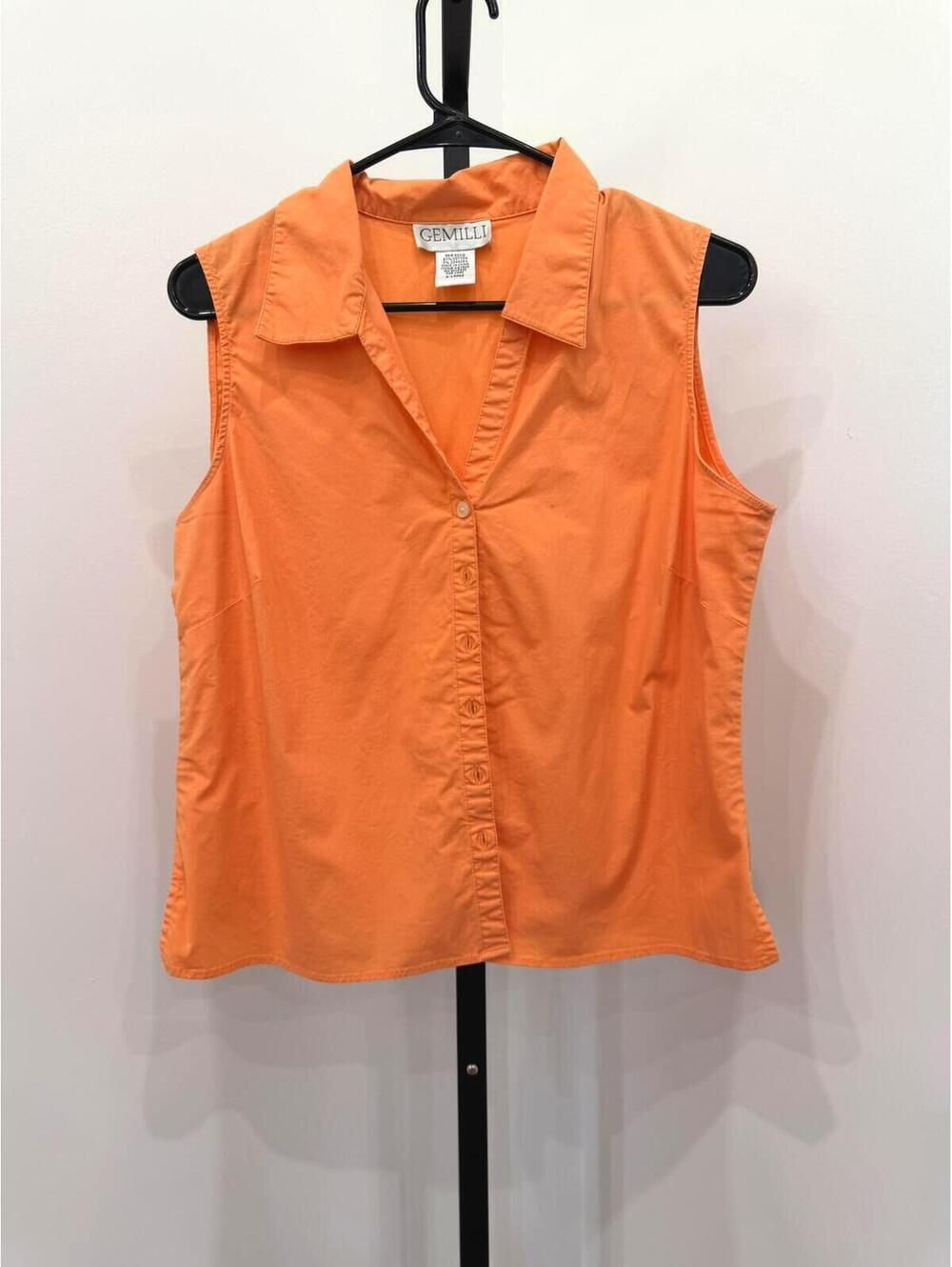 Gemilli Orange Sleeveless Button-Front Collared Blouse Top Size XL